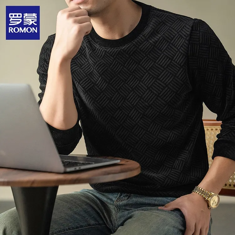 罗蒙高端长袖休闲卫衣2025秋冬老钱风轻奢痞帅慵懒风上衣服男装