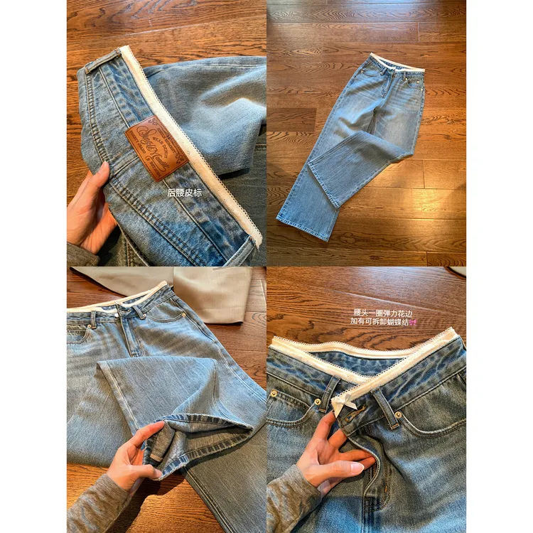 周淼ZHOUMIAO复古水洗宽松牛仔裤 简约直筒休闲长裤女ZM25N8570Z