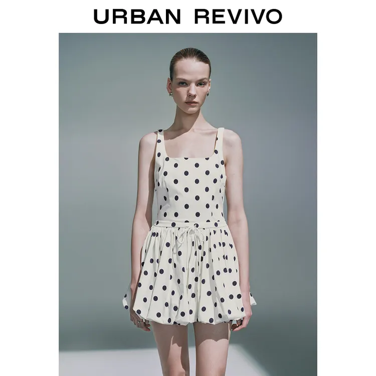 UR2025夏季新款女装法式波点抽绳花苞无袖连衣裙UYU750042