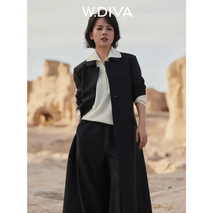 W.Diva【夜阑】53姆米双层重绉桑蚕丝极细澳洲羊毛外套53C182470