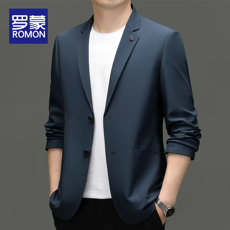 罗蒙高端男士商务休闲西服外套男款春秋款时尚无痕免烫西装上衣男