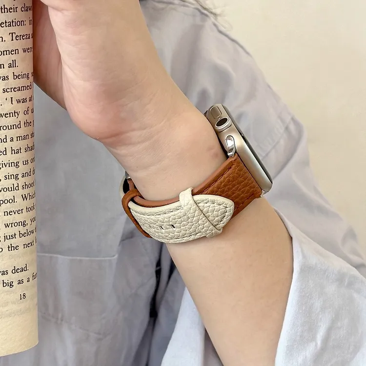 适用苹果手表iwatch11表带s10荔枝纹真皮s9女款8撞色se腕带美拉德