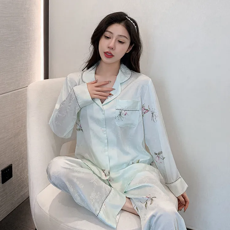 高端轻奢冰雪丝提花优雅女士睡衣家居服