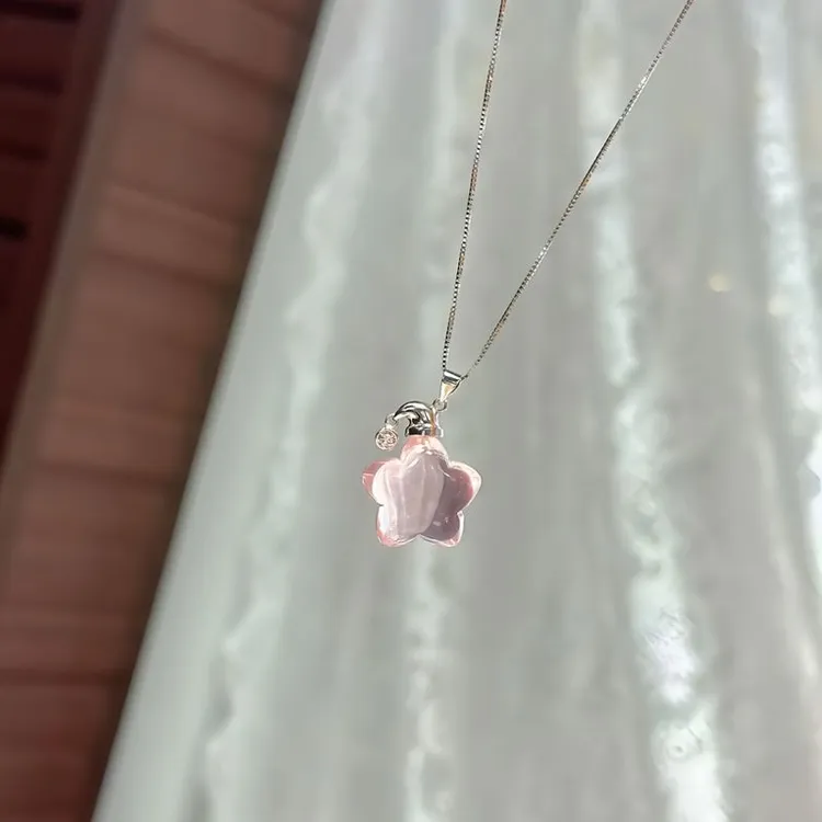 铜合金项链 胖星星透色粉色项链女款轻奢小众设计高级感生日礼物