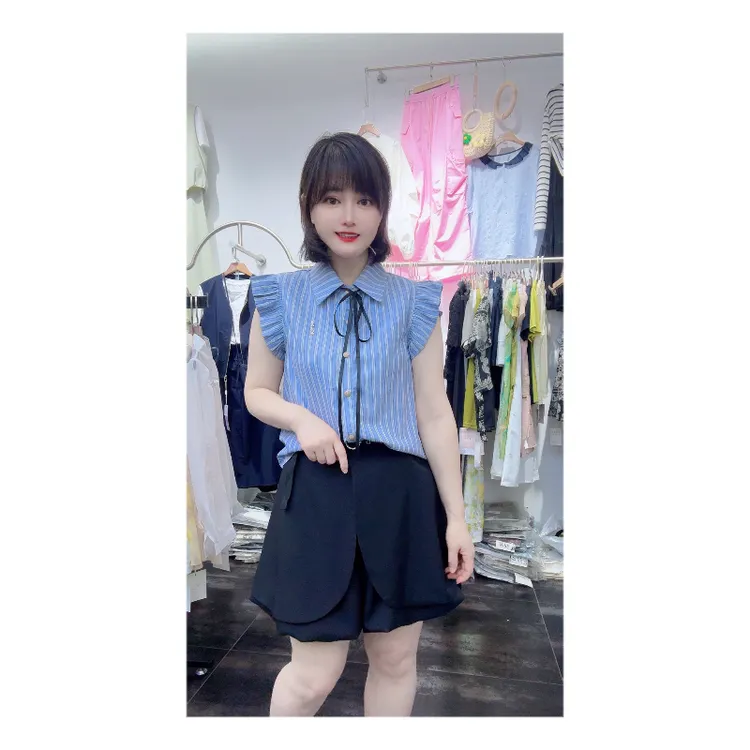 夏季新品减龄甜美花边衬衫衬衣短款半身裤裙两件套套装时尚洋气潮
