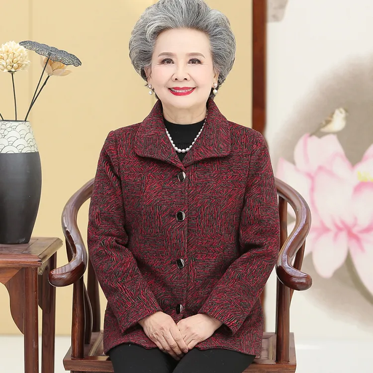 小个子妈妈秋冬外套中老年女装洋气奶奶装上衣加绒加厚老年人外衣