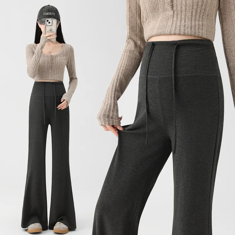 孕妇装春秋新款休闲时尚高腰百搭外穿加绒托腹裤显瘦阔腿裤喇叭裤