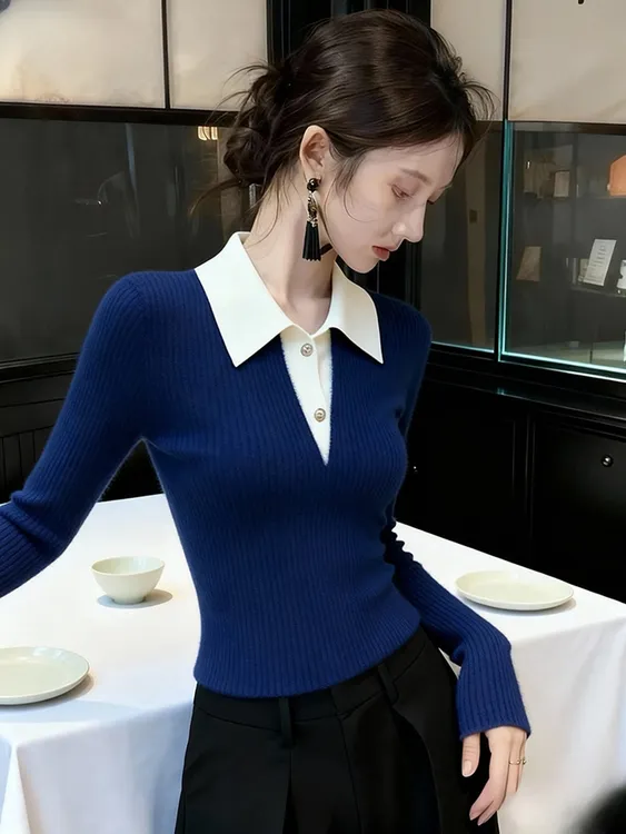 法式高级感假两件针织衫女2025秋冬新款小众独特漂亮气质收腰上衣