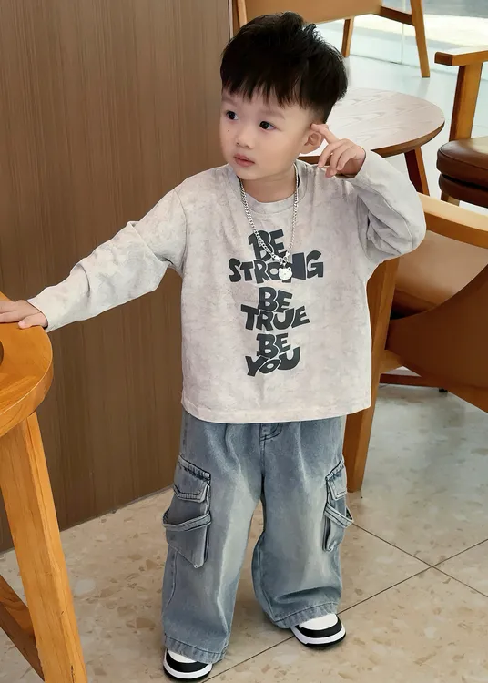 男童炸街痞帅套装2025春秋新款儿童宝宝洋气百搭长袖牛仔工装长裤