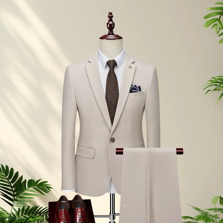 白色西装新郎结婚礼服一粒扣平驳领职业装男士平驳领西服商务休闲
