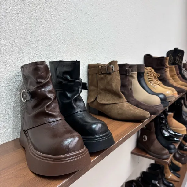 5201 英伦风小个子裤管靴子秋冬美拉德女鞋圆头靴子时尚