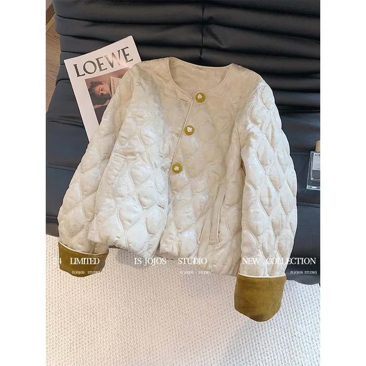 新中式提花丝绒菱格轻奢棉服女2025新款冬季加厚国风洋气夹棉外套