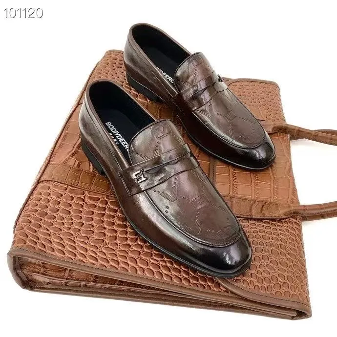 时尚潮流英伦商务头层牛皮真皮透气时尚休闲一脚蹬男士乐福鞋