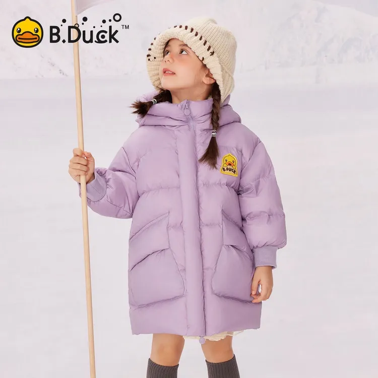 B.DUCK小黄鸭童装男童外套冬中长款羽绒服女宝宝加厚保暖鸭绒可爱