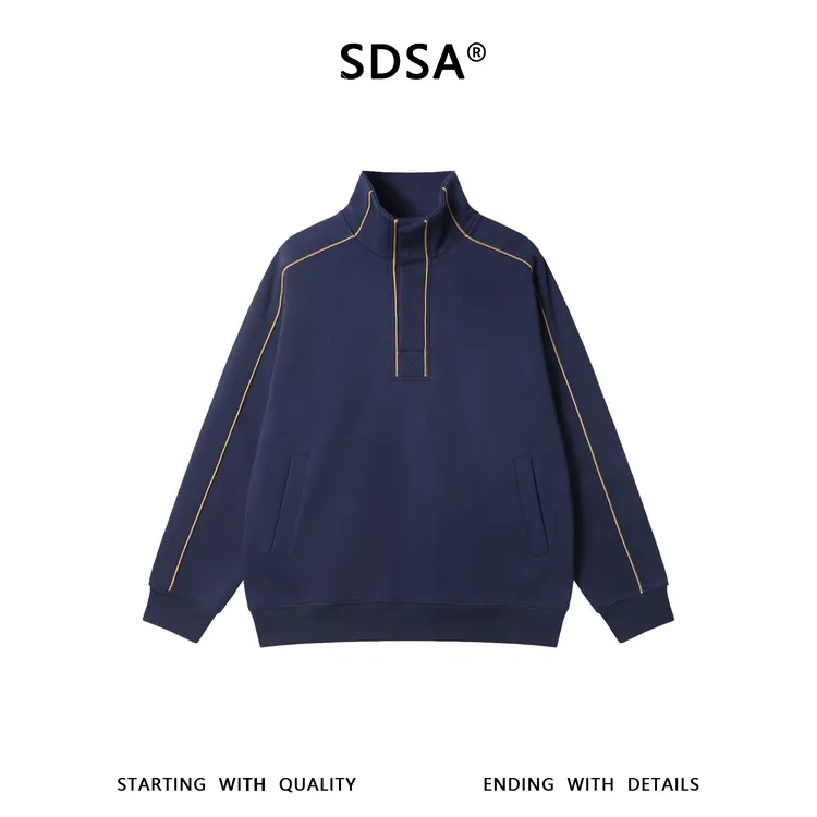 SDSA男士秋冬新款痞帅男装潮牌撞色线条立领卫衣百搭套头时尚上衣