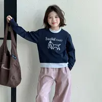 女童秋款卫衣2025春秋新款儿童休闲极简风中大童假两件T恤Q13858