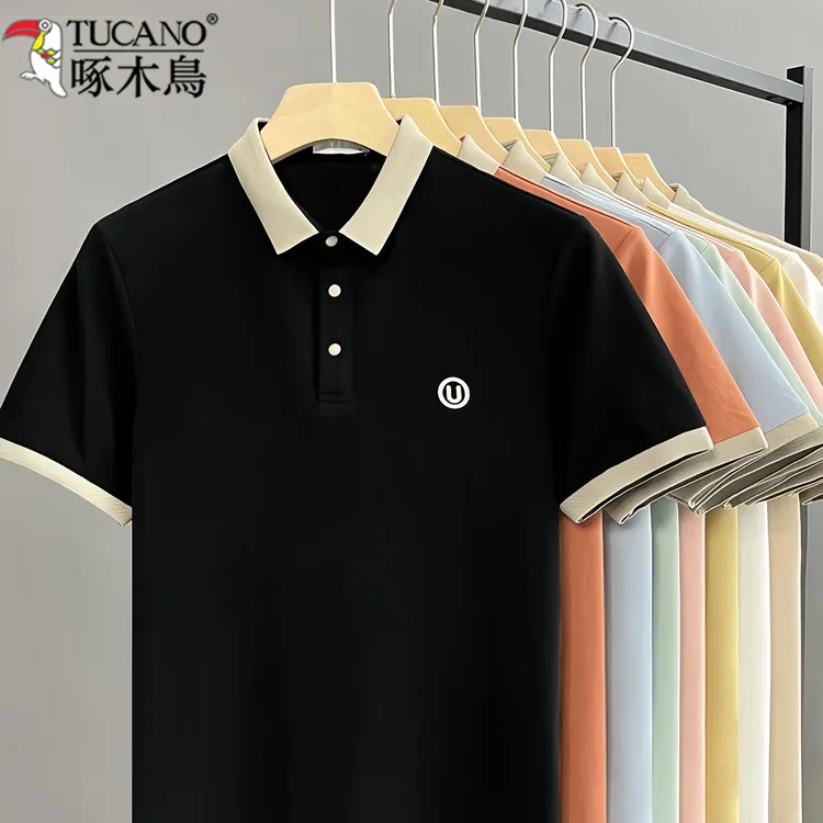 TUCANO/啄木鳥半袖轻奢刺绣短袖Polo衫潮男夏季撞色翻领上衣商务