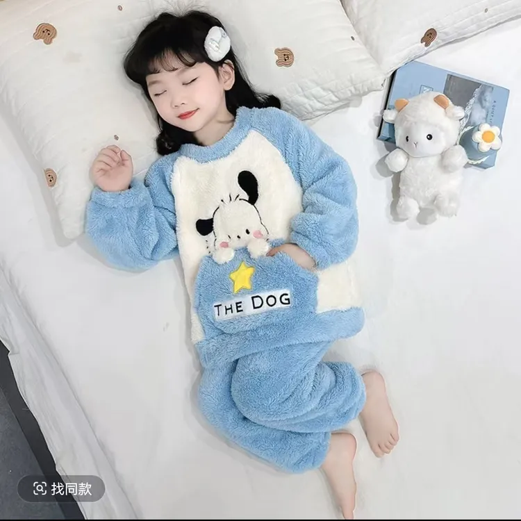 2025新款加厚珊瑚绒冬季女童睡衣中大童宝宝卡通帕恰狗法兰绒睡衣