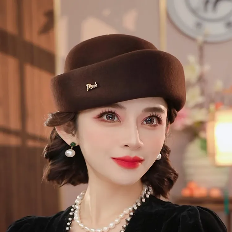 【元宝帽】布塔秋冬100%绵羊毛帽保暖气质礼帽中老年妈妈呢帽PT1440