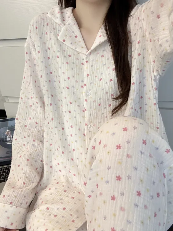【DMXJ大梦想家】简约温柔慵懒感碎花睡衣女春秋新款休闲家居服套装