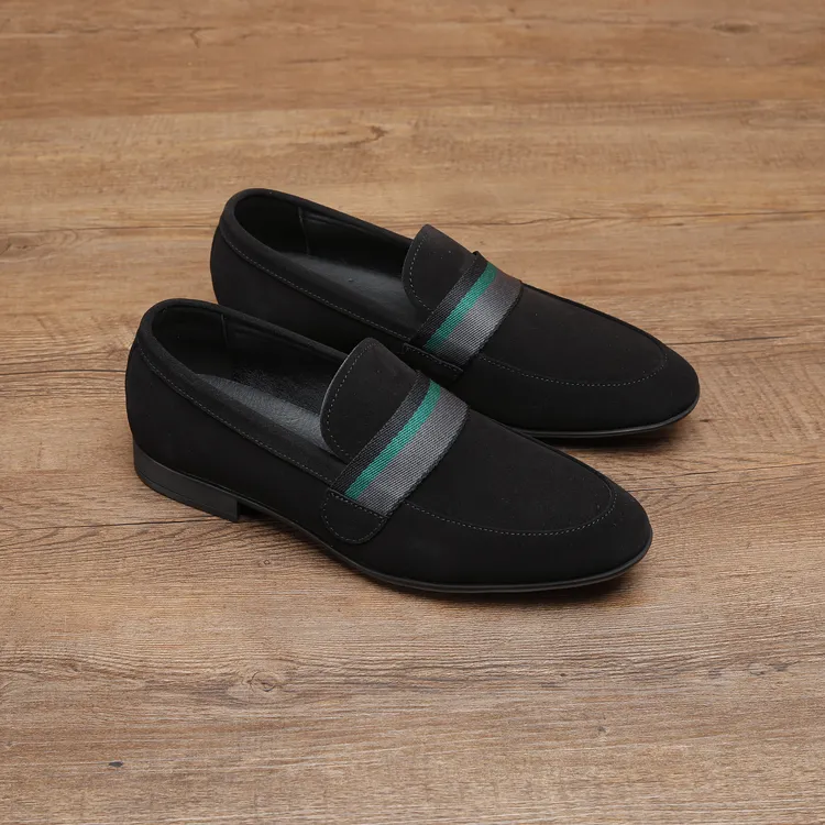 PUSIJIE/普斯杰商务一脚蹬休闲皮鞋黑色百搭透气软底假日风乐福鞋