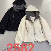 娟儿家韩系复古格子拼接连帽短款时尚休闲秋冬棉服外套