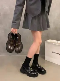 2025厚底英伦风小皮鞋女鞋子黑色乐福鞋小个子增高单鞋S579