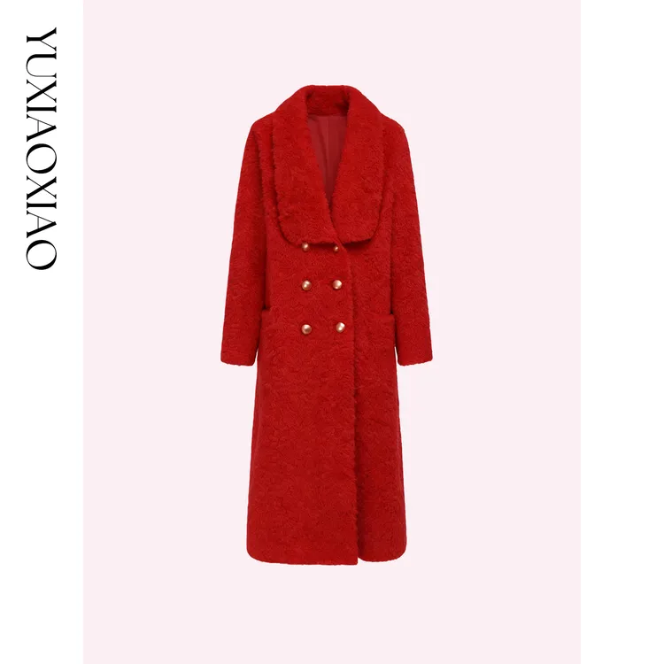 余潇潇【温柔雪乡】高级感气质翻领宽松过膝长款毛毛外套保暖冬季女