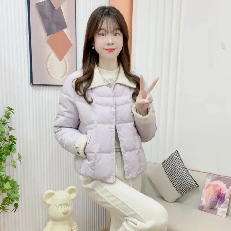 2025冬季新款时尚短款百搭棉服女洋气显瘦保暖撞色翻领棉袄外套潮