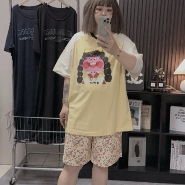 Aa·Dan+卡通图案如花半袖短裤两件套
