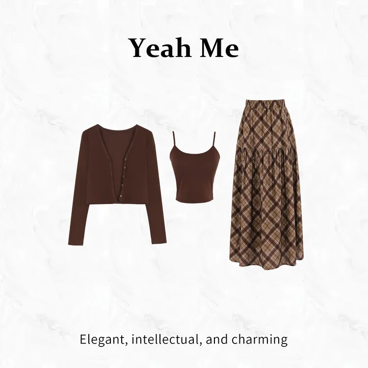 Yeah Me/也觅【黑糖可可】早秋新品裙子套装古典设计感上衣百搭套装