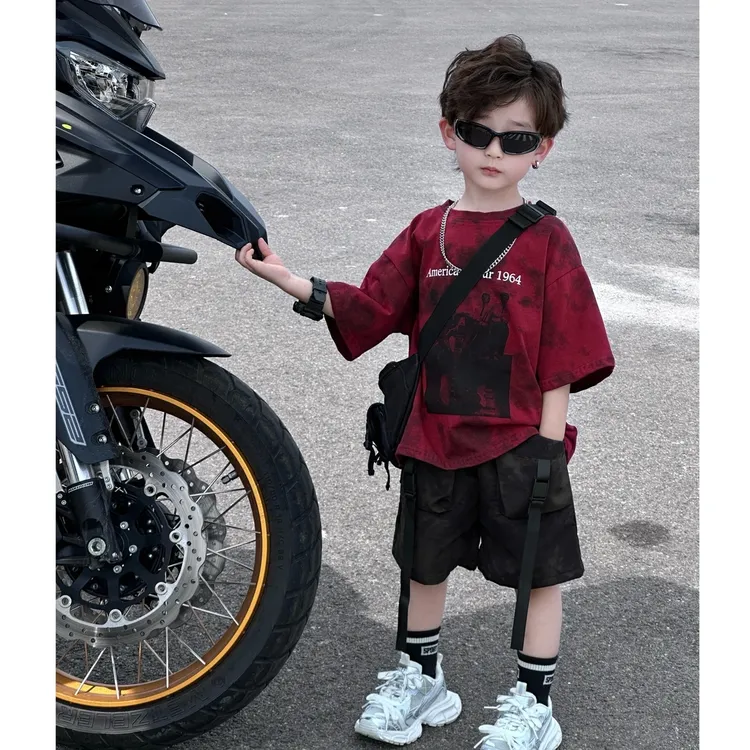 新款男童套装T恤夏季潮酷扎染短袖T恤洋气儿童短裤帅气两件套 TT