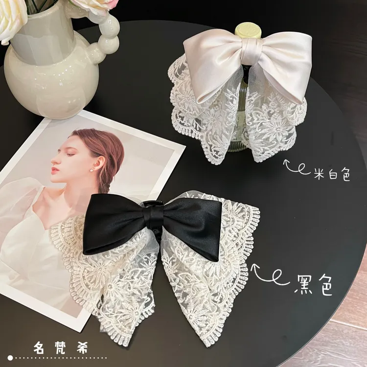 MINGFANXI/名梵希蕾丝蝴蝶结马尾夹气质温柔甜美后脑勺发饰鲨鱼夹