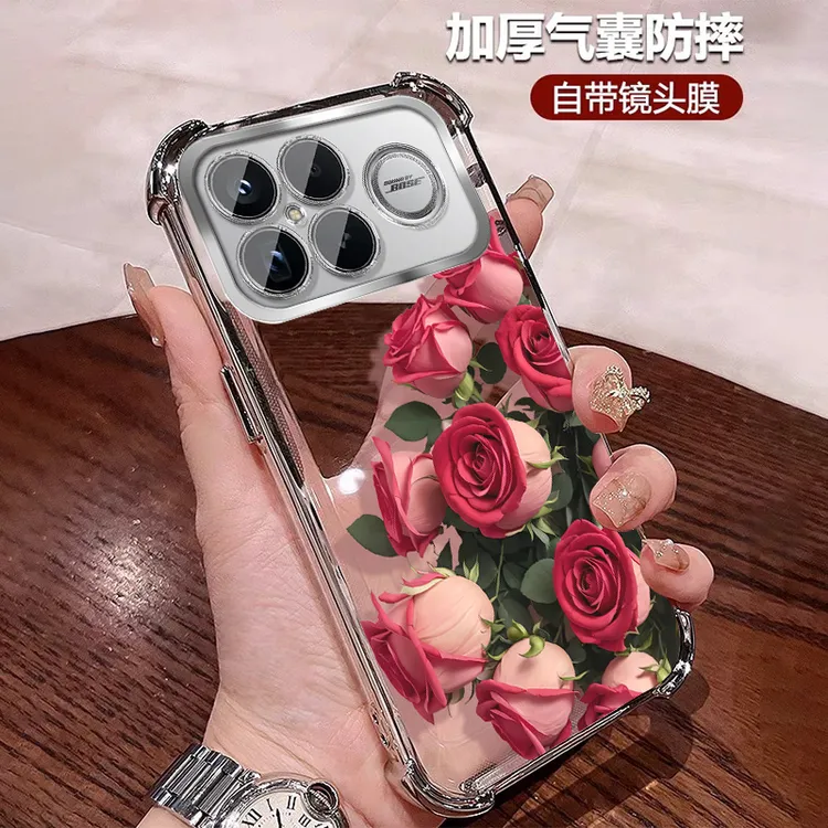 复古玫瑰适用红米k90promax手机壳四角防摔K90软硅胶全包镜头膜女
