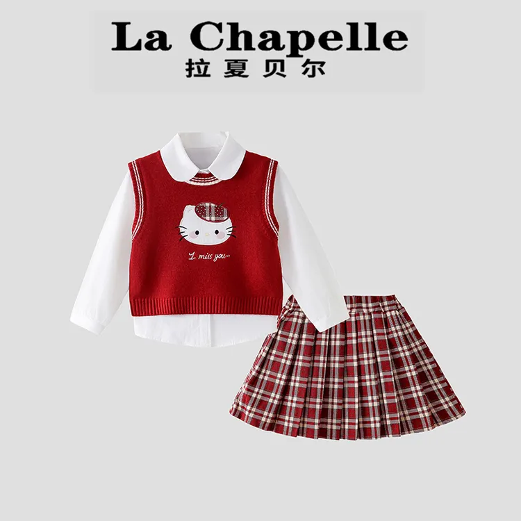 La Chapelle【拉夏贝尔】秋季新款学院风卡通针织衫三件套LA1503