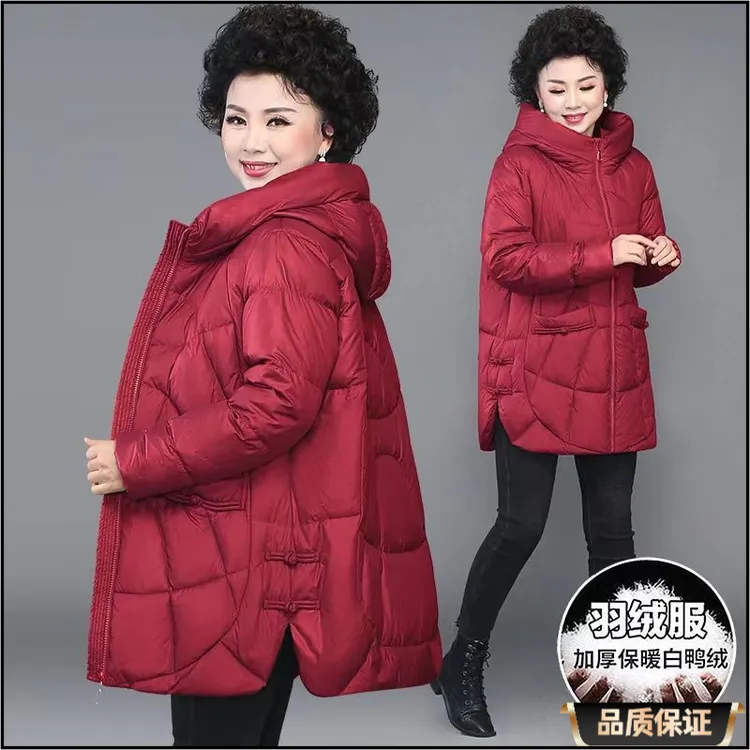 妈妈装冬装新款羽绒服中长款洋气大码女士外套保暖中老年上衣