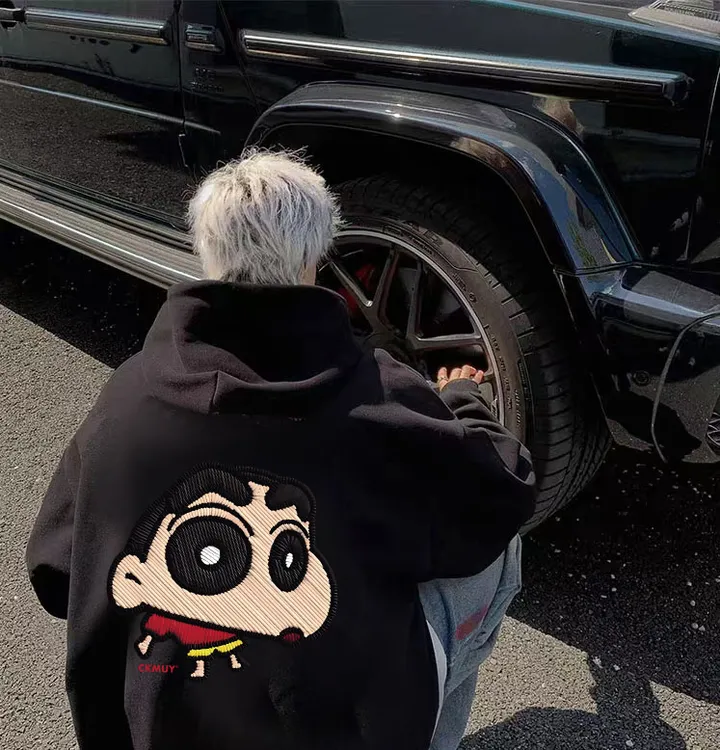 重磅500克加绒加厚连帽卫衣宽松秋冬季仿刺绣日系风男女同款男装Z