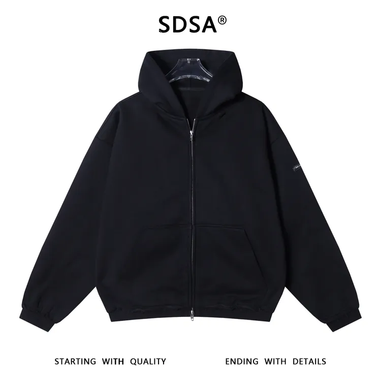SDSA男士秋冬新款痞帅男装休闲纯色磨破拉链连帽卫衣百搭开衫外套