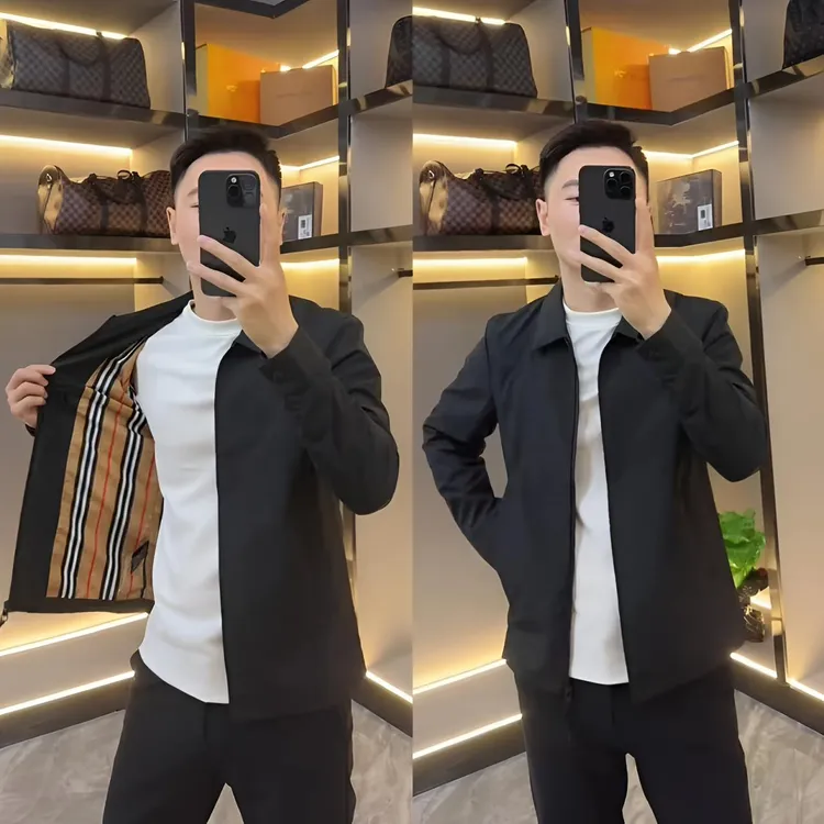 秋季新款商务休闲行政夹克男士高档时尚简约黑色显瘦修身翻领外套