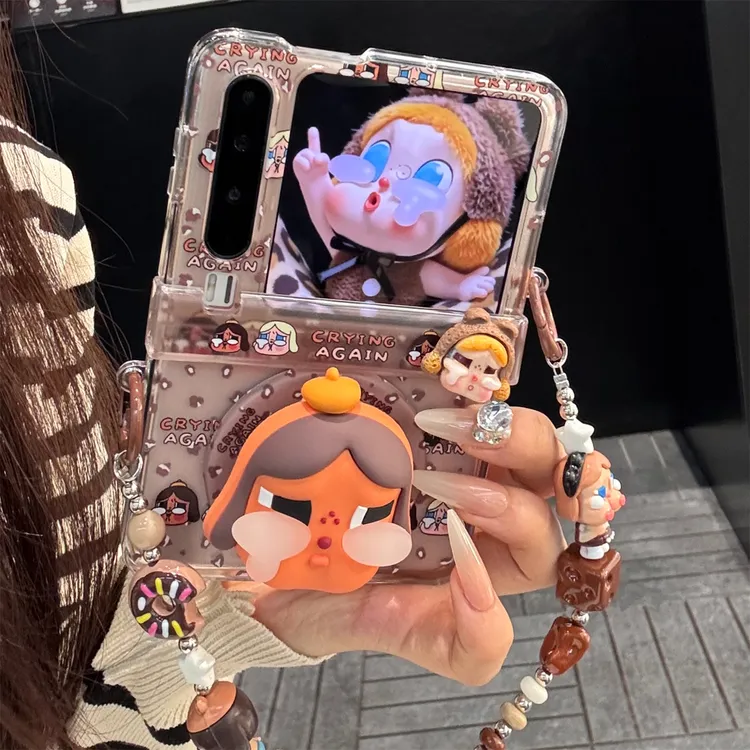 适用华为purax折叠屏手机壳棕色豹纹pocket2立体女孩磁吸支架链条