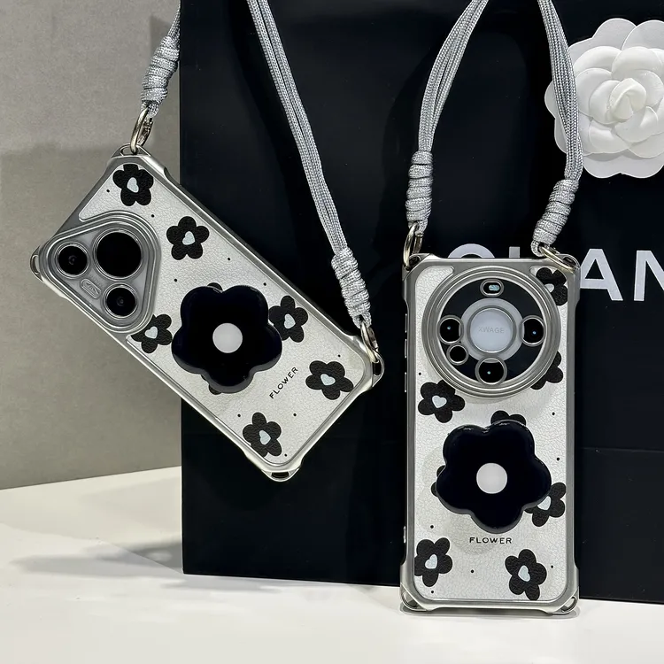 爱心山茶花支架挂绳适用iPhone苹果16手机壳15华为vivo小米oppo女