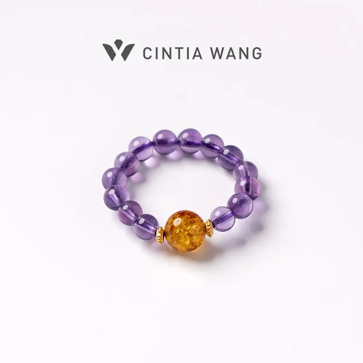 【紫定富】星迪雅｜乌拉圭紫水晶花珀戒指天然多样性发其一