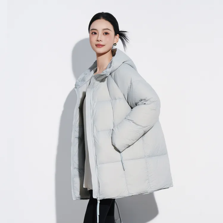超好看泡芙羽绒服女简约时尚2025年冬季新款小个子中长款连帽外套