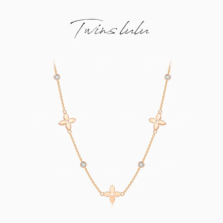 TWINS LULU镀K金秋上新轻奢老花四叶项链毛衣链首饰女款TSJ9932