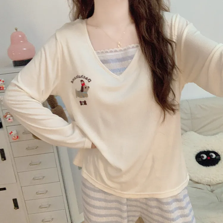 【带胸垫】韩系睡衣女士2025新款春秋季莫代尔长袖腊肠狗家居服套装