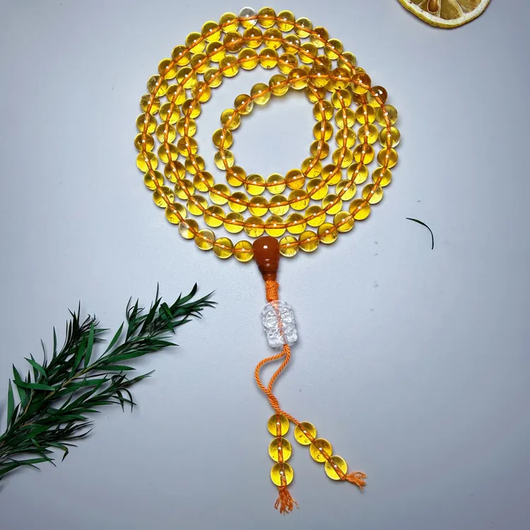 天然黄水晶金红料108念珠黄财神增业修行