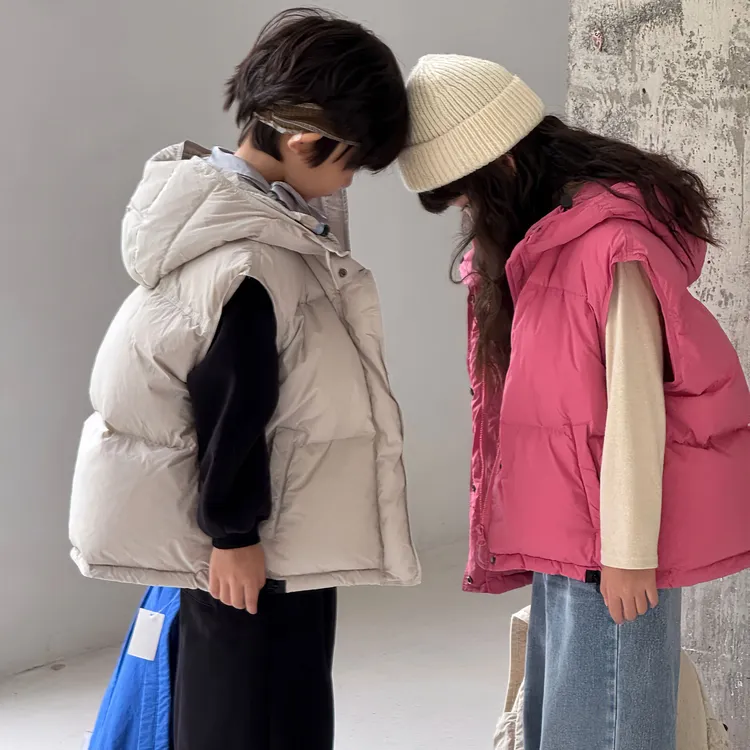 儿童羽绒马甲韩版2025年新款男童女童加厚连帽外穿白鸭绒坎肩背心