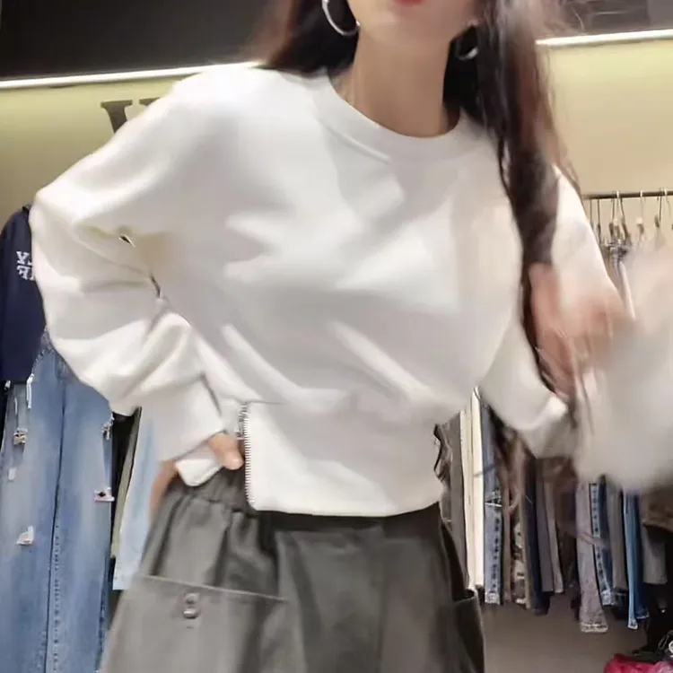 【侧拉链卫衣】2025秋季新款显瘦时尚百搭休闲小众长袖卫衣女上衣潮