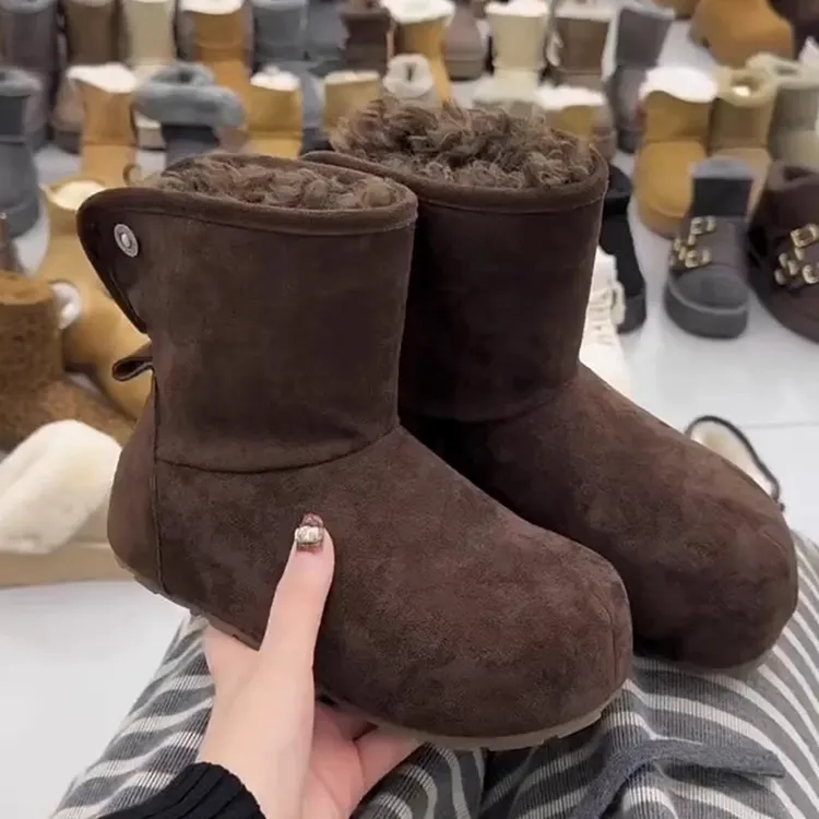 增高版！雪地靴女款复古磨砂皮加绒保暖可翻折毛茸茸内增高勃肯靴