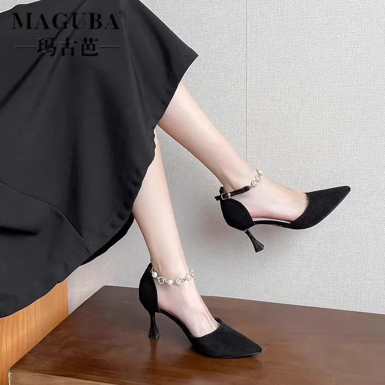 MAGUBA/玛古芭法式高跟鞋女细跟尖头浅口不累脚洋气仙女名媛单鞋